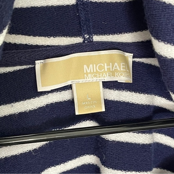 Michael Kors Size Large Pullover Hoodie Navy Long Sleeve Striped Cotton Blend - Picture 2 of 7